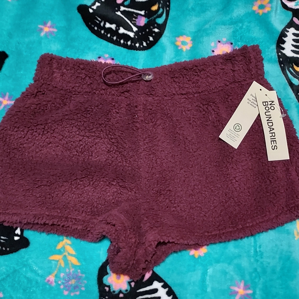 No Boundaries Burgundy Fuzzy Shorts